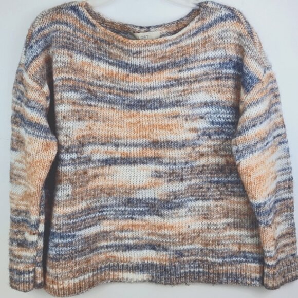LOFT Womans Space Dye Sweater Wool Blend Cream White Blue Size L - Picture 1 of 7